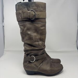 Pikolinos Boots Womens Size 36 Brown Leather Slouch Buckle Mid Calf Riding Shoes